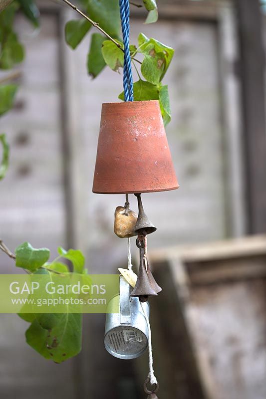 Informal garden mobile using recycled materials