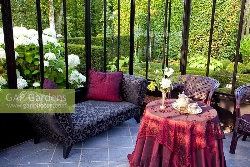 Seating area in orangery 
