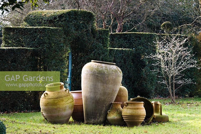 Pots near the New Indian Gateway, Highgrove Garden, December 2007. 