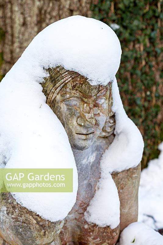 Goddess of the wood statue in snow, The Stumpery, Highgrove Garden, 21 January 2013