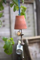 Informal garden mobile using recycled materials