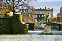 Winter scene with frost looking towards the House, Borghese Gladiatorand Thyme Walk, Highgrove Garden, December 2007  