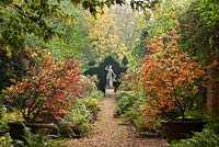 The Azalea Walk in Autumn colours and with the statue of Diana, the Goddess of Hunting.  Highgrove October 2007. 