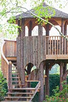 Tree House made from Larch at Foggy Bottom, The Bressingham Gardens, Norfolk, UK.