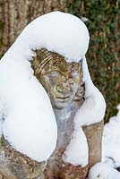 Goddess of the wood statue in snow, The Stumpery, Highgrove Garden, 21 January 2013