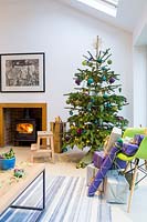 Colour themed Christmas tree in living room