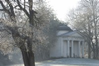 Frost covered trees around the Temple of Bellona in Kew Gardens.