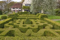 View of Buxus sempervirens knot garden in a formal country garden in Spring - April