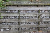 Wooden slatted retaining wall at Ness Botanic Garden, Liverpool, September