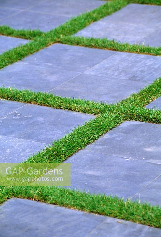 Slate pavers with grass between