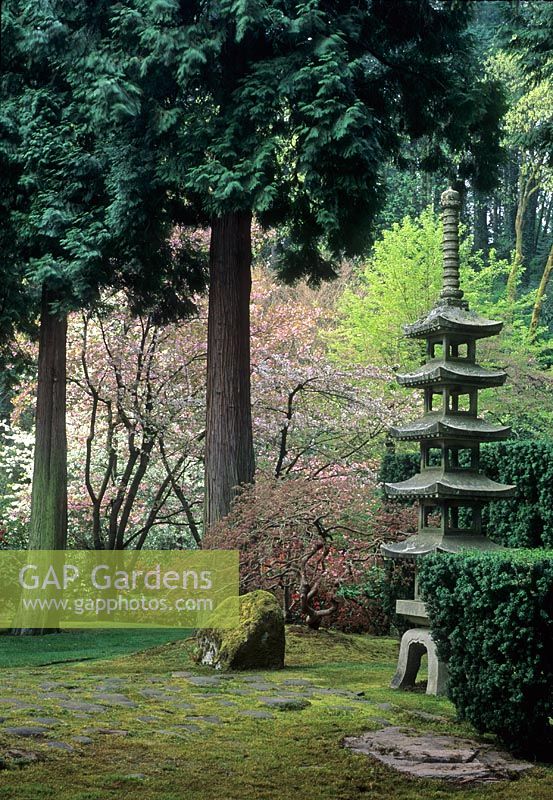 Japanese garden with stone ornament - Japanese Garden, Portland, Oregon, USA


