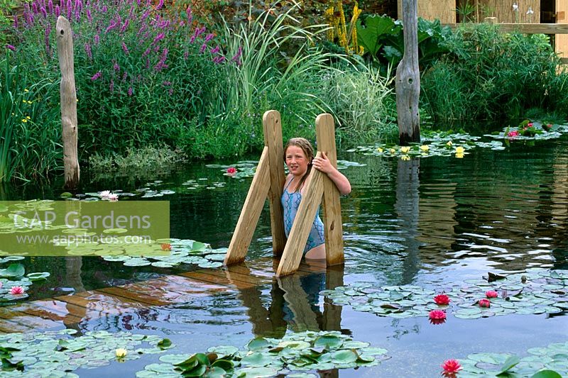 Girl in the swimming pond, designed by Daniel Lloyd-morgan for Capel Manor - Hampton Court 2001