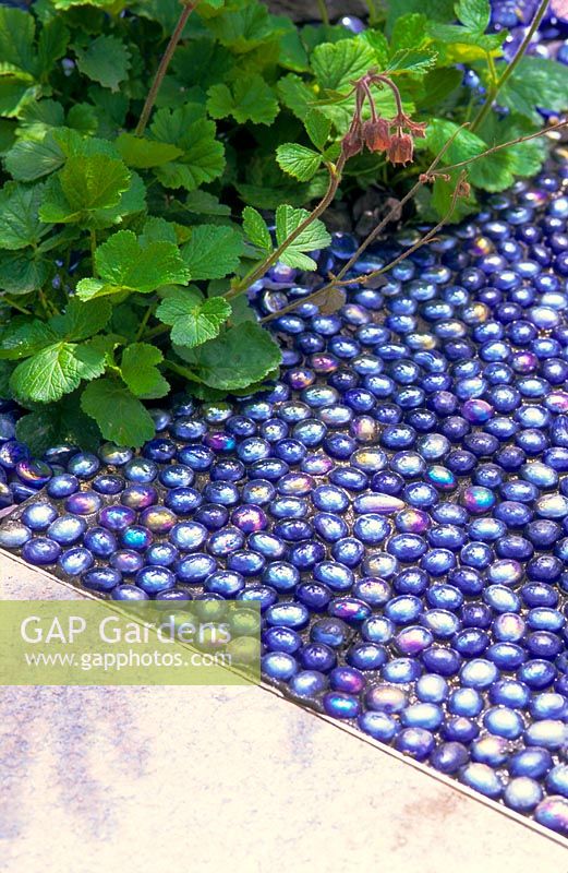 Blue glass pebbles mosaic