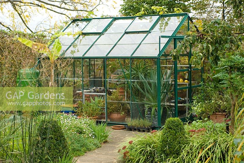 Greenhouse in model garden at RHS Wisley