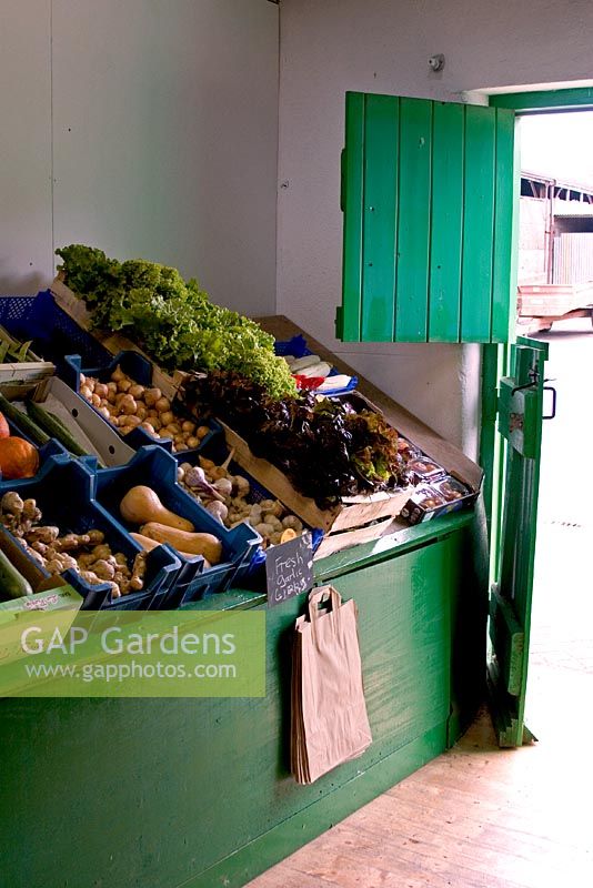 Vegetable shop inside a farm building
