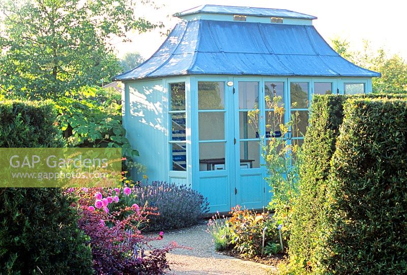 Blue wooden summerhouse