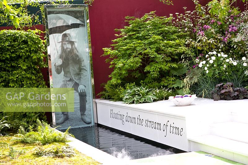 Photograph beside water feature - From Life to Life, A Garden for George, RHS Chelsea Flower Show 2008 