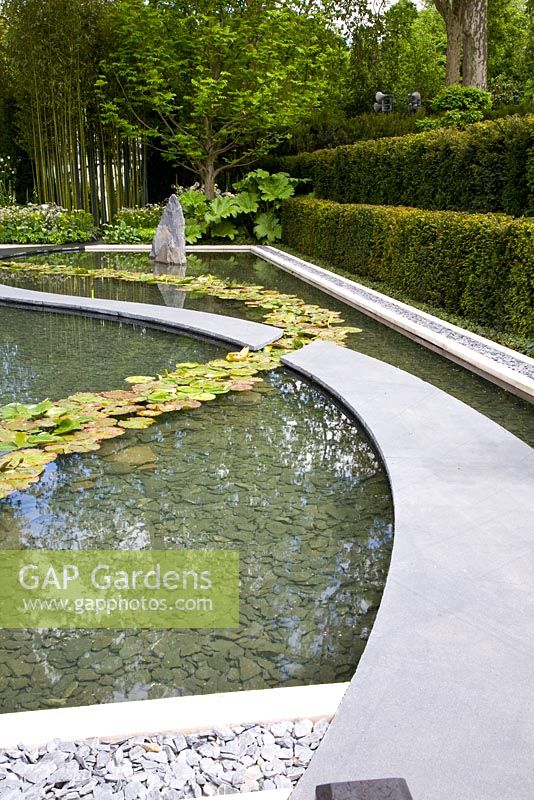 Water garden with curved stone path - The Daily Telegraph Garden, Design - Arabella Lennox-Boyd, Sponsor - The Daily Telegraph, Gold medal winner