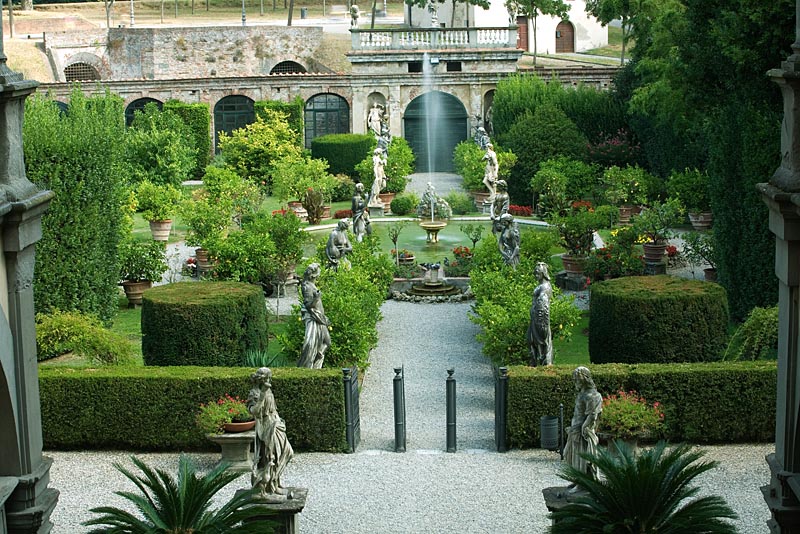 18th centuary Italian garden with statues representing Greek and Roman deities - Palazzo Pfanner, Lucca, Tuscany, Italy