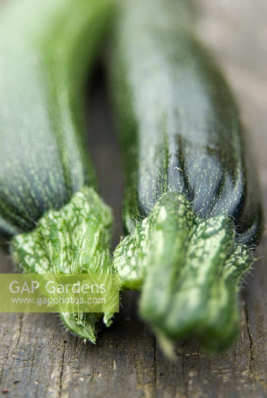 Courgettes on wooden surface