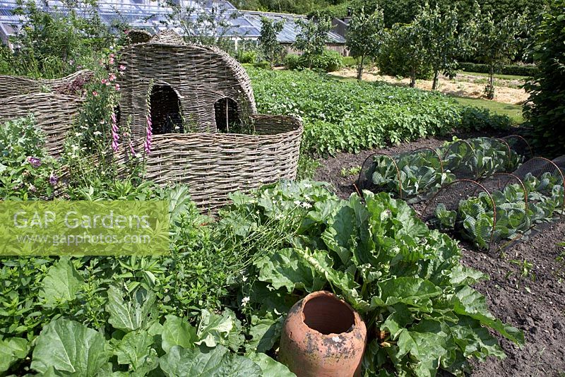 Fruit and vegetable garden with wicker shelter for children - Narborough Hall