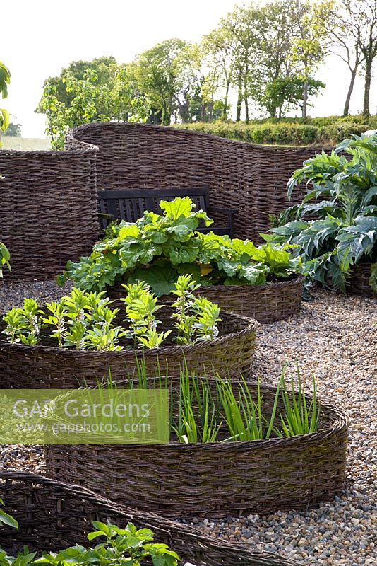 Potager garden with woven edges around the beds - Brampton Willows