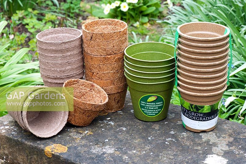 Range of biodegradable flower pots