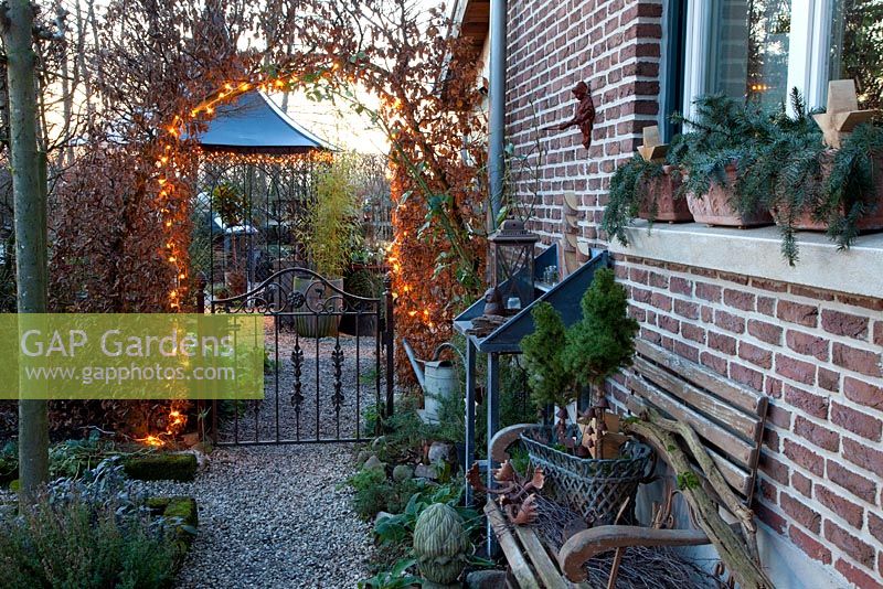 Archway over gate in winter garden