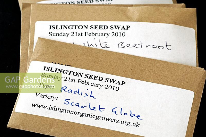 Packet of Radish 'Scarlet Globe' seed at Islington Organic Growers Seed Swap event 