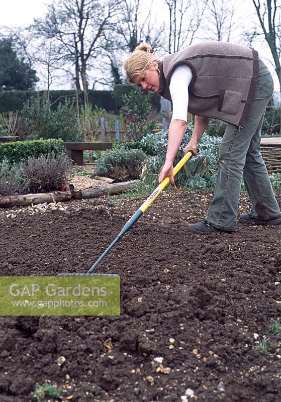 Sowing grass seed over the patch and rake lightly to cover some of the seeds