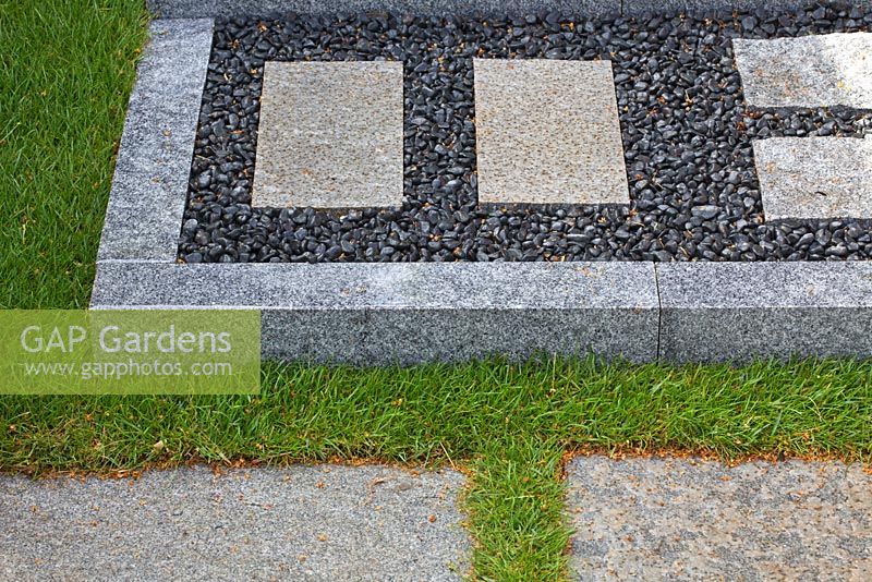 Geometric, gravel, stone and grass inlays. 'Konpira-san' - Gold Medal Winner - RHS Hampton Court Flower Show 2010
 
