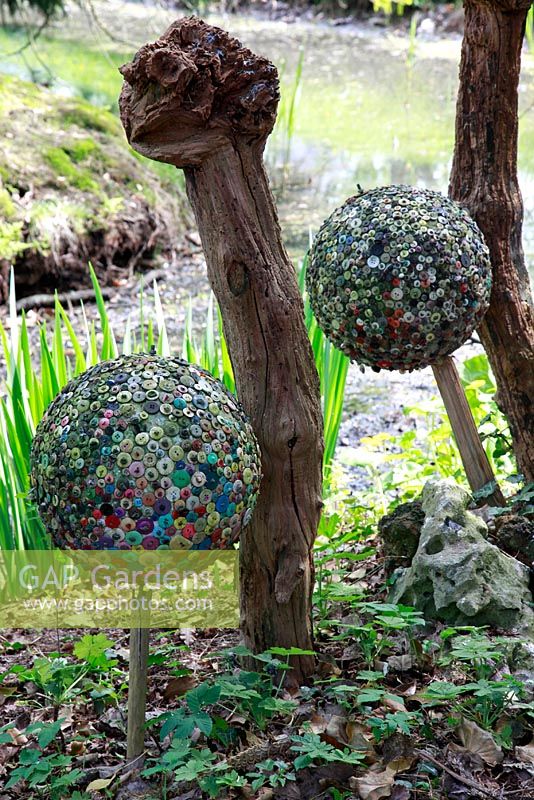 Decoration balls made of buttons in the Garden of Senses - Zwartsluis, Holland