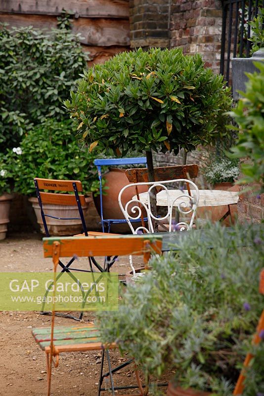 Orange chair at Petersham Nurseries, Richmond, Surrey 