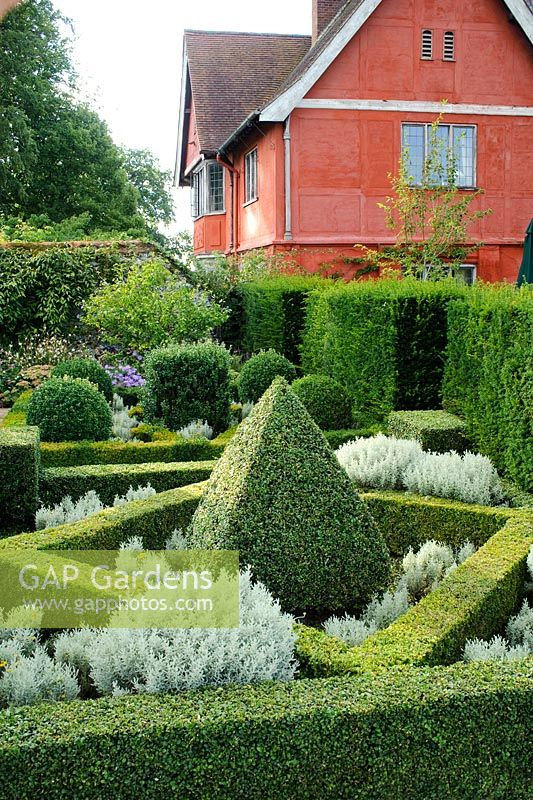 Knot garden with box and santolina. Wyken Hall, Suffolk