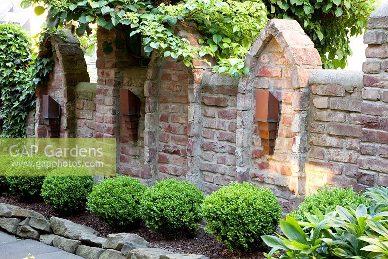 Brick wall in Asian style garden