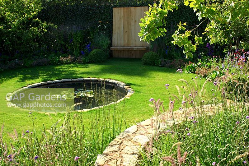 Circular stone borders and pond - 'The Combat Stress Therapeutic Garden', Silver medal winner, RHS Hampton Court Flower Show 2010
 