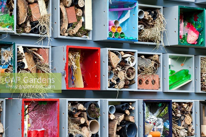 Insect hotel made of recycled items 