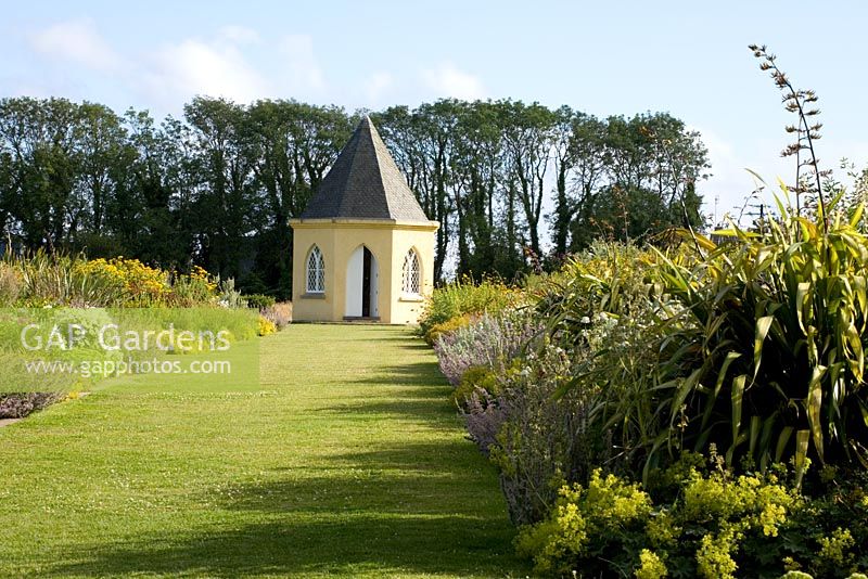 Shell house at the end of the herbaceous borders at Ballymaloe Cookery School