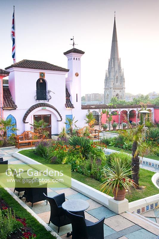 View of The Spanish Garden at The Roof Gardens, Kensington 