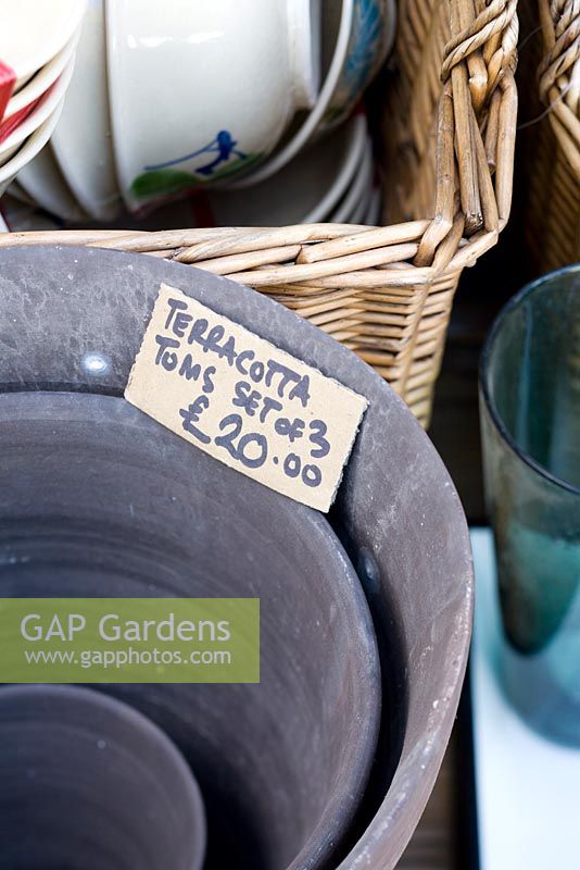 Pots for sale at The Red Mut Hut, Columbia road flower market