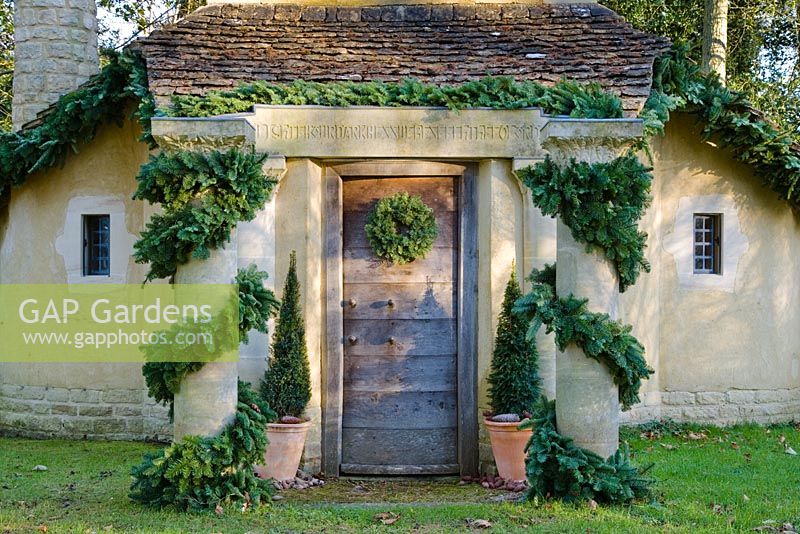 The Sanctuary with Christmas decorations, Highgrove Garden, December 2007. The sanctuary was constructed in 1999 to commemorate Millennium and thanks giving to God.  