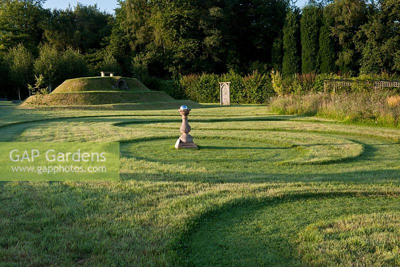 Mown lawn with labyrinth pattern 

