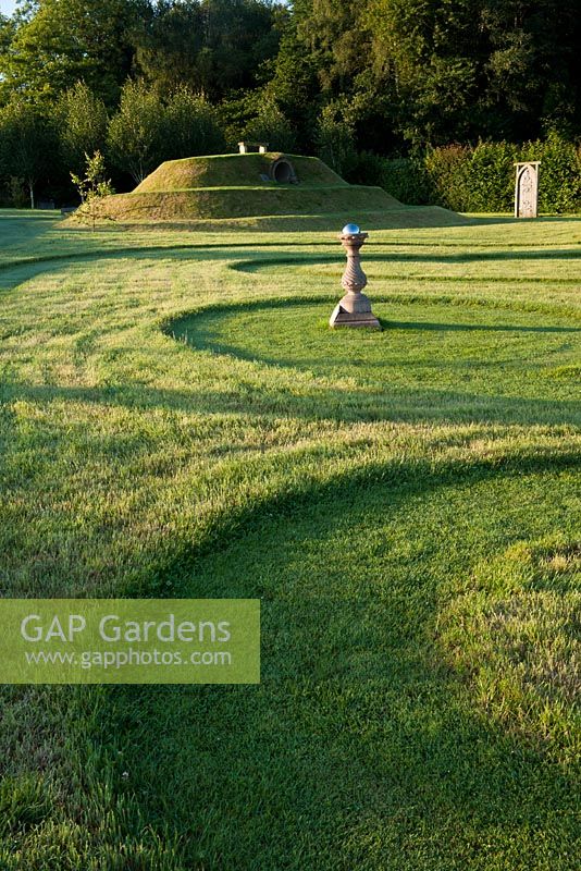Mown lawn with labyrinth pattern 
