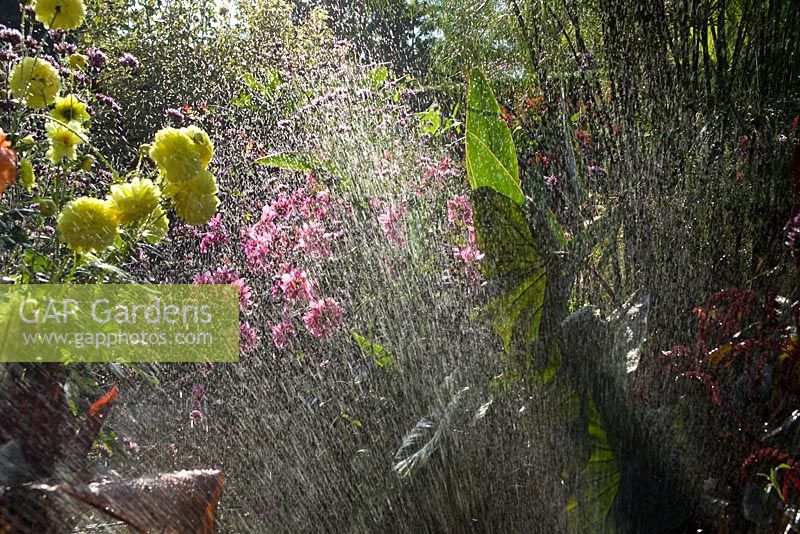 Water sprinkler in the exotic garden at Great Dixter