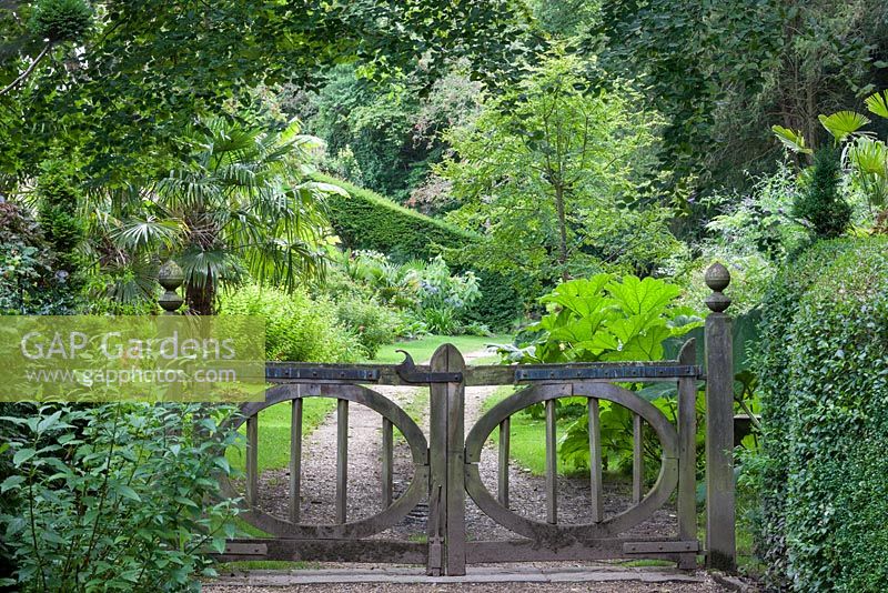 Green oak double gate leading to the Southern Hemisphere Garden, Highgrove August 2012.