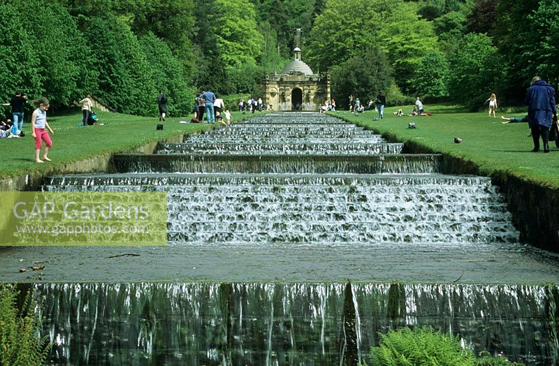 The cascade - Chatsworth Garden, Bakewll, Derbyshire, UK. Historic Garden Grade I. London and Wise and Lancelot 'Capability' Brown and Paxon all involved in the current features.