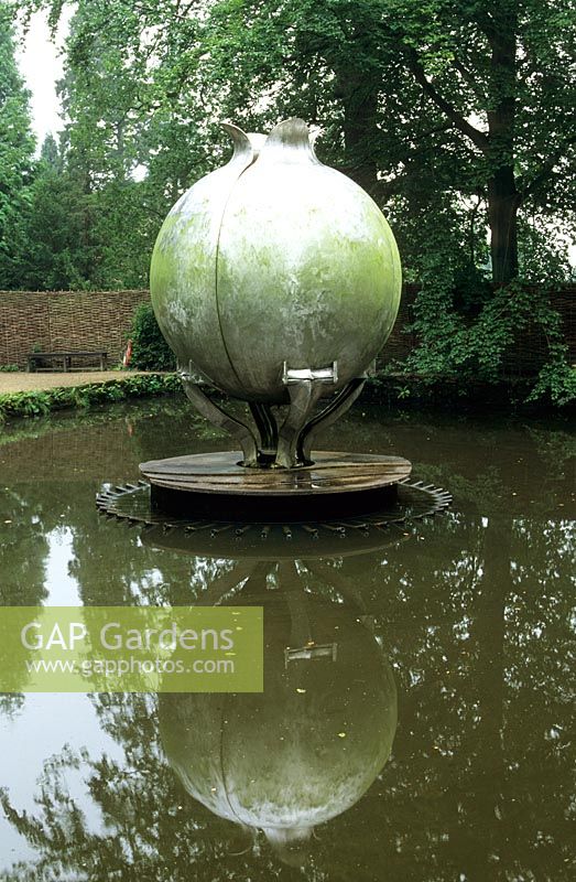 'Revelation' water sculpture designed by Angela Conner situated in the Jack Pond - Chatsworth Garden, Bakewll, Derbyshire, UK. Historic Garden Grade I. London and Wise and Lancelot 'Capability' Brown and Paxon all involved in the current features.