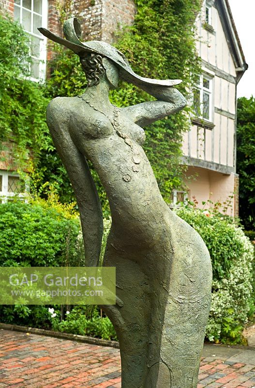 Sculpture 'Artemis' by Alexandra Beale - many of Britain's leading sculptors exhibit their work at Pashley Manor House and Gardens, and they are positioned around the gardens by the authors, in conjunction with the garden staff.  