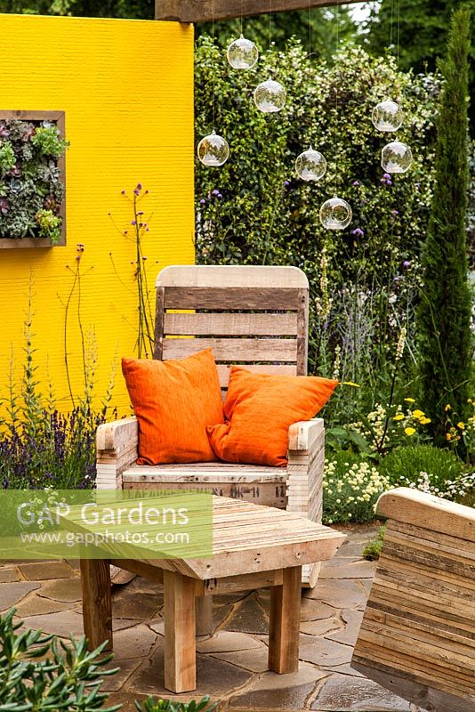 Table and chairs made from recycled pallets - 'Summer in the Garden' - Low Cost, High Impact Garden, RHS Hampton Court Palace Flower Show 2012