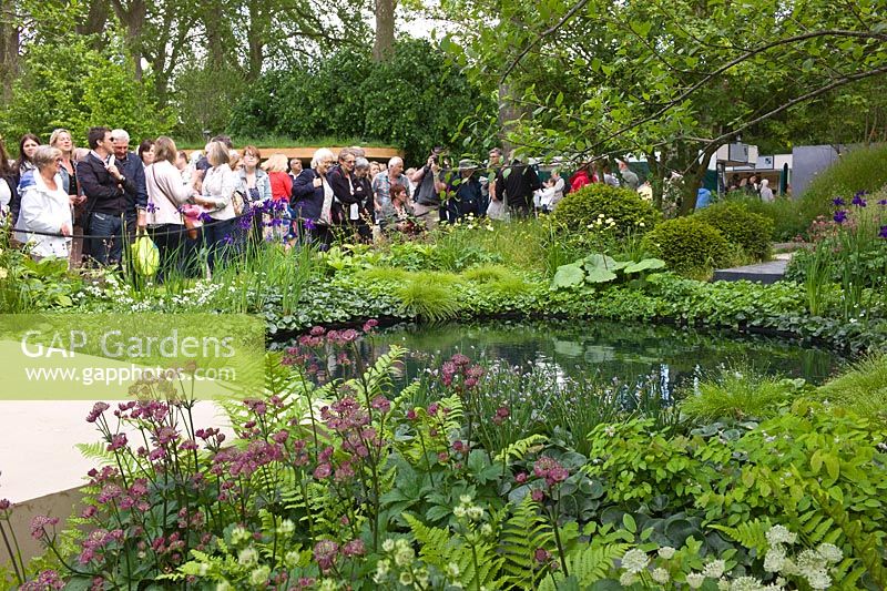 Crowds visiting the RHS Chelsea Flower Show 2014 - No Man's Land Garden 
